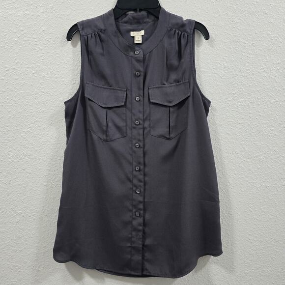 J.Crew Womens Sleeveless Blouse Size 4 Gray Utility Style Button Casual Top - Picture 3 of 11